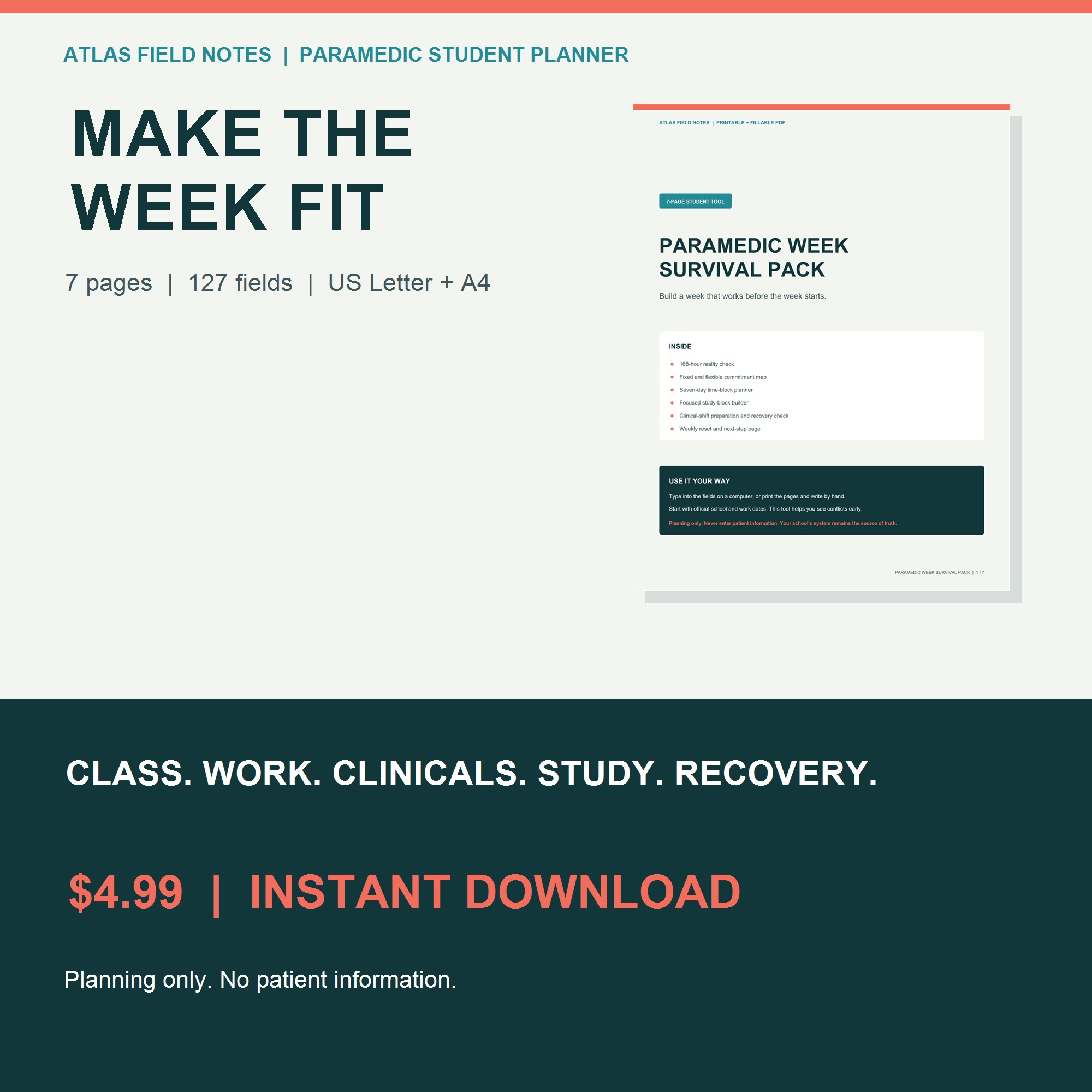 ATLAS Paramedic Week Survival Pack printable and fillable PDF
